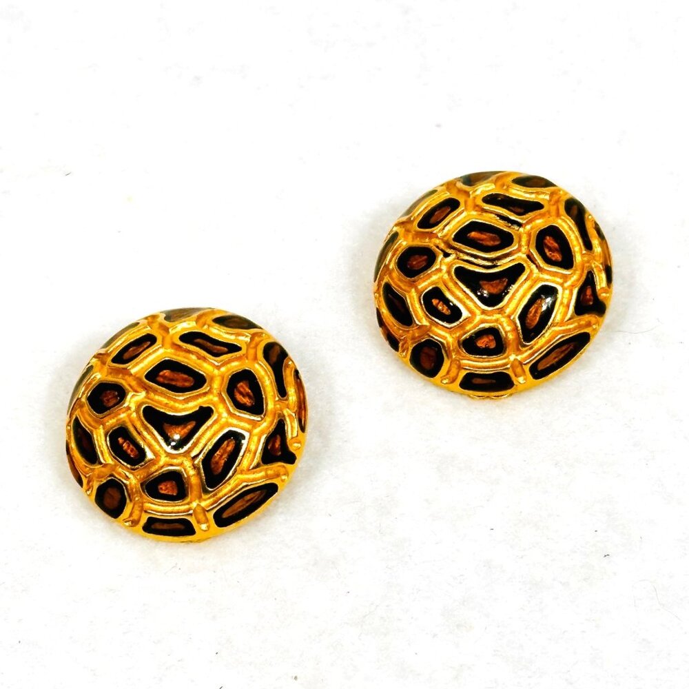 Rare Vintage Gem-Craft Enameled Animal Print Clip Earrings 1980s